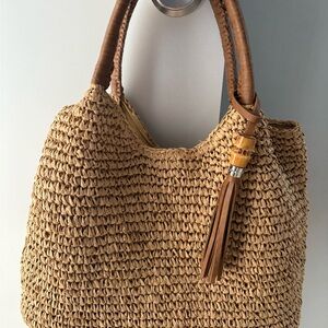 Tommy Bahama Tan Woven Tote Bag